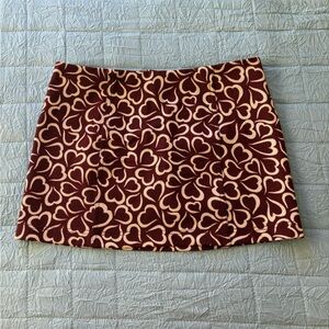 Urban Outfitters Women's M Burgundy Cream Heart Pattern Mini Skirt Valentines